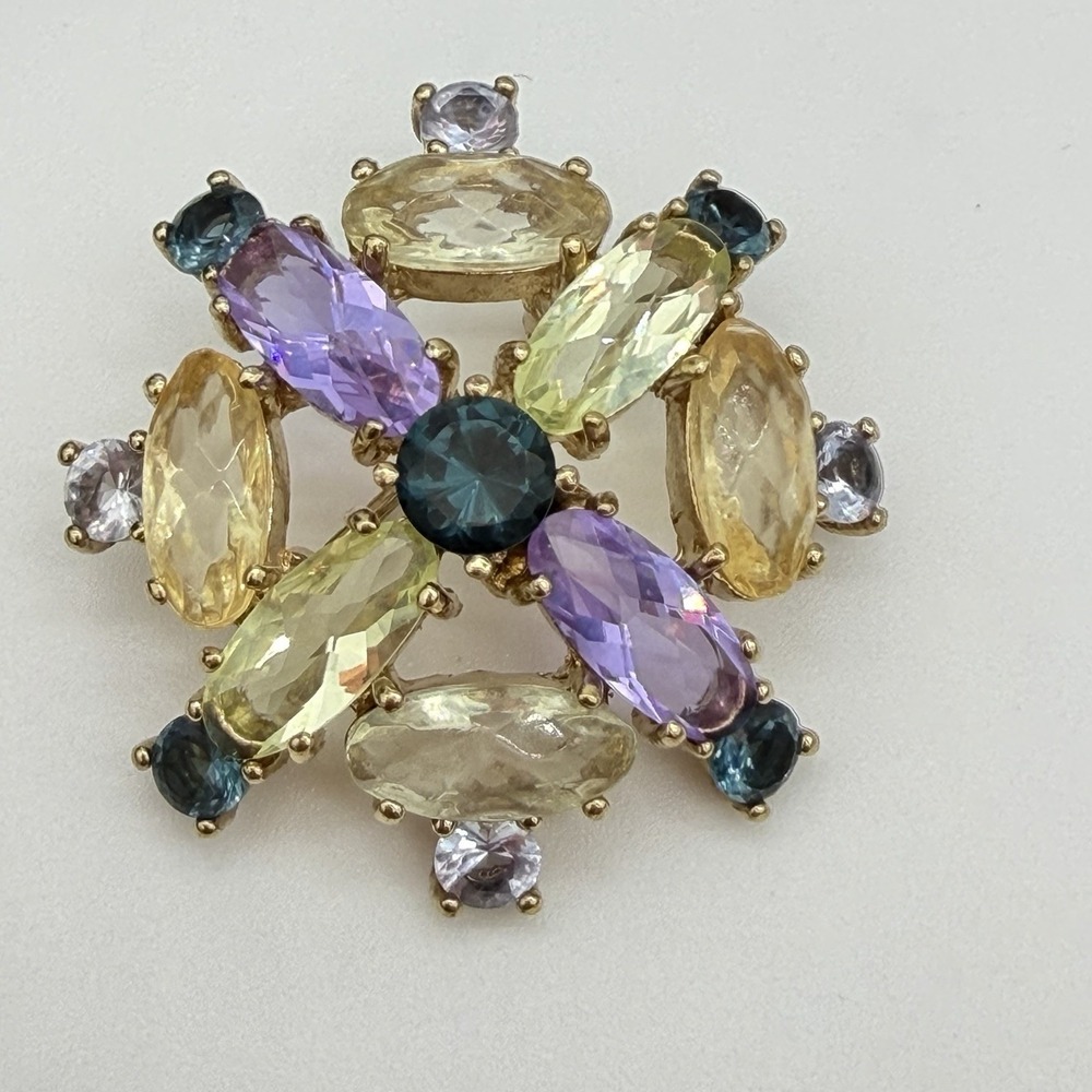Vtg Monet Rhinestone Brooch Pin Blu Purple Open Back Dome